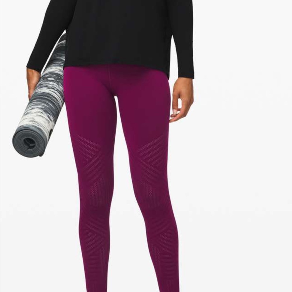 Lululemon Revel Mesh Stripe- Burgundy Leggings- Size 8